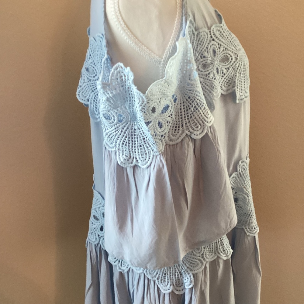 Women's Light Blue Lace Cold Shoulder Top - Picture 4 of 7